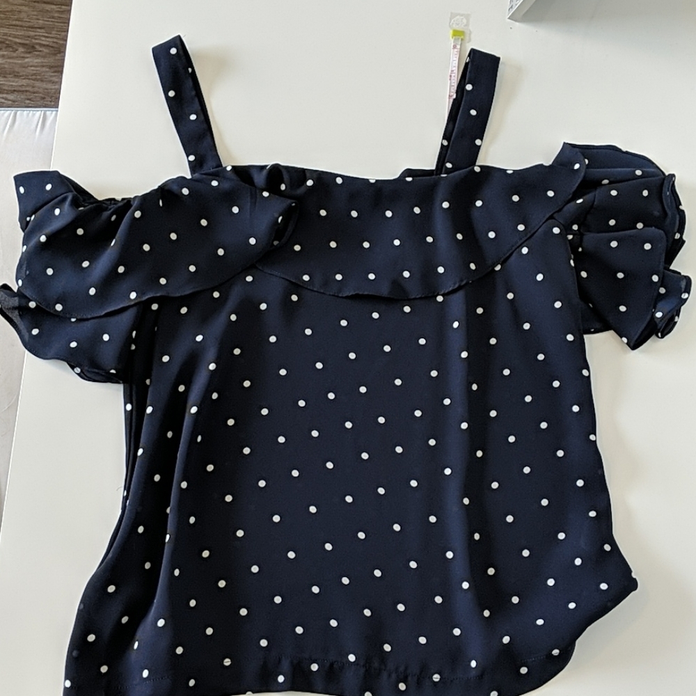 EUC J Crew Factory polka dot cold shoulder top